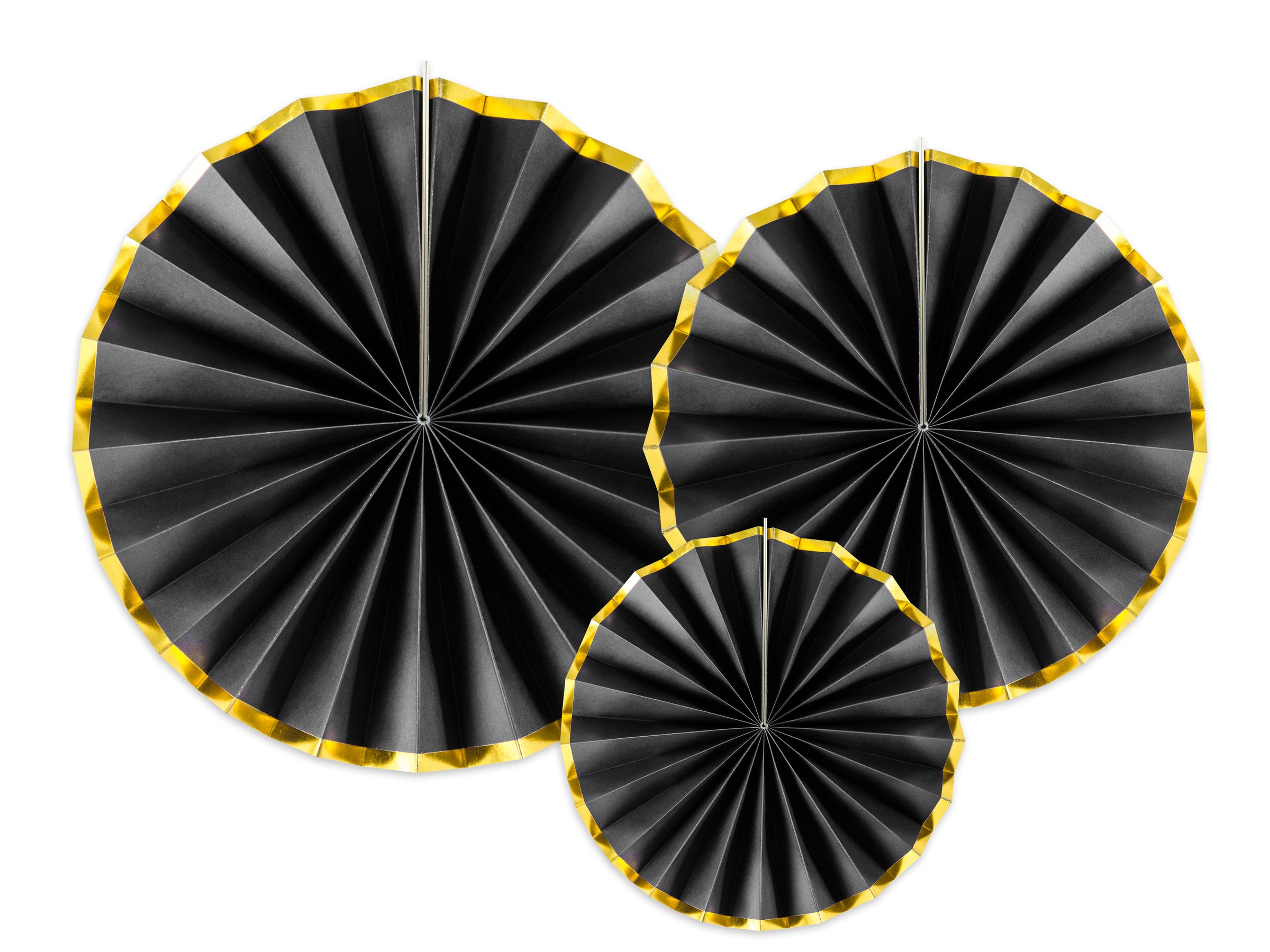 3 rosaces en papier noir avec bord doré