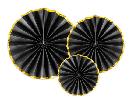3 rosaces en papier noir avec bord doré