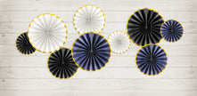 3 rosaces en papier noir avec bord doré