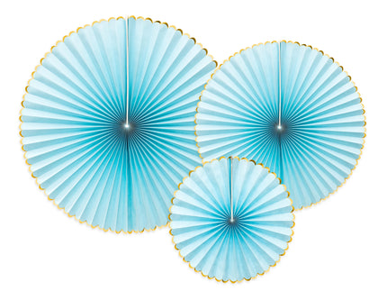 3 rosaces en papier bleu ciel avec bord doré - Yummy