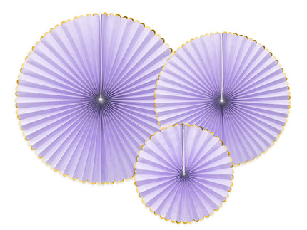 3 rosaces en papier lila avec bord doré - Yummy