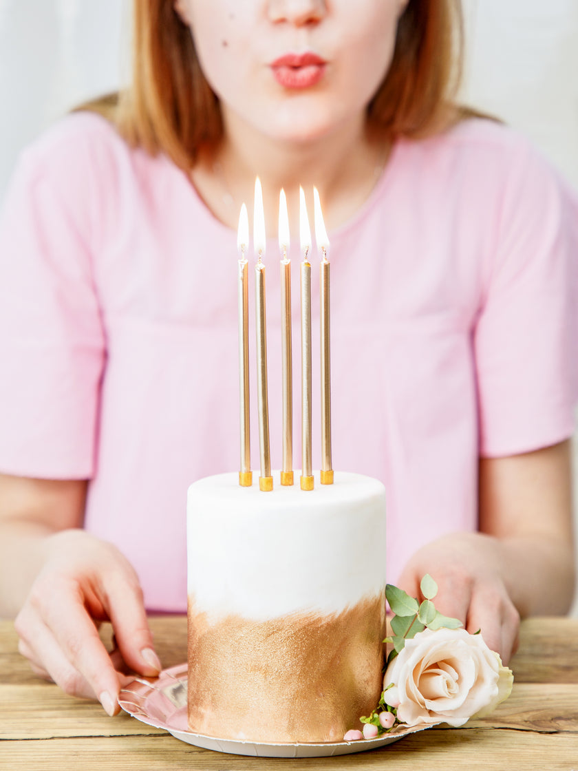 12 bougies d'anniversaire dorées de 12,5 cm