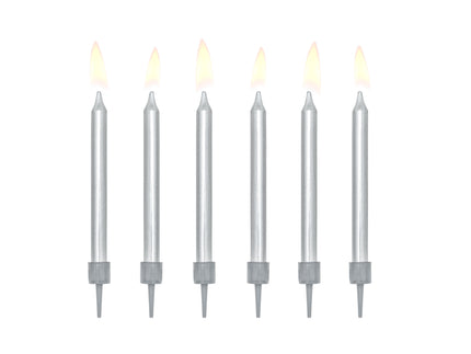 6 bougies d'anniversaire argentées de 6 cm