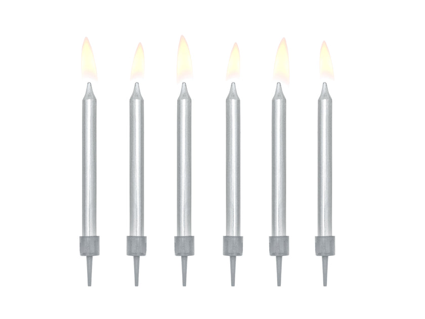 6 bougies d'anniversaire argentées de 6 cm