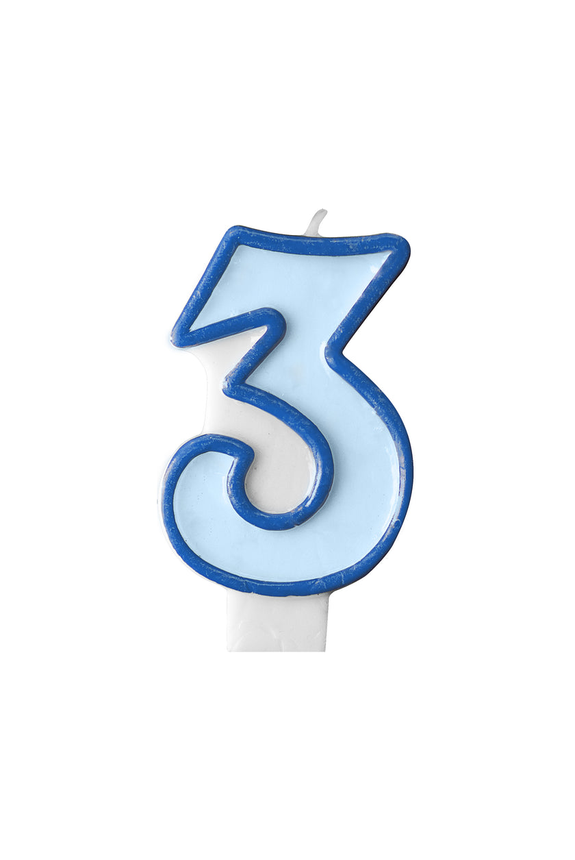 Bougie anniversaire bleu chiffre 3