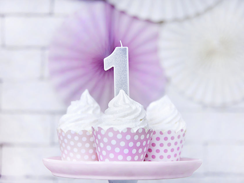 Bougie anniversaire argentée chiffre 1