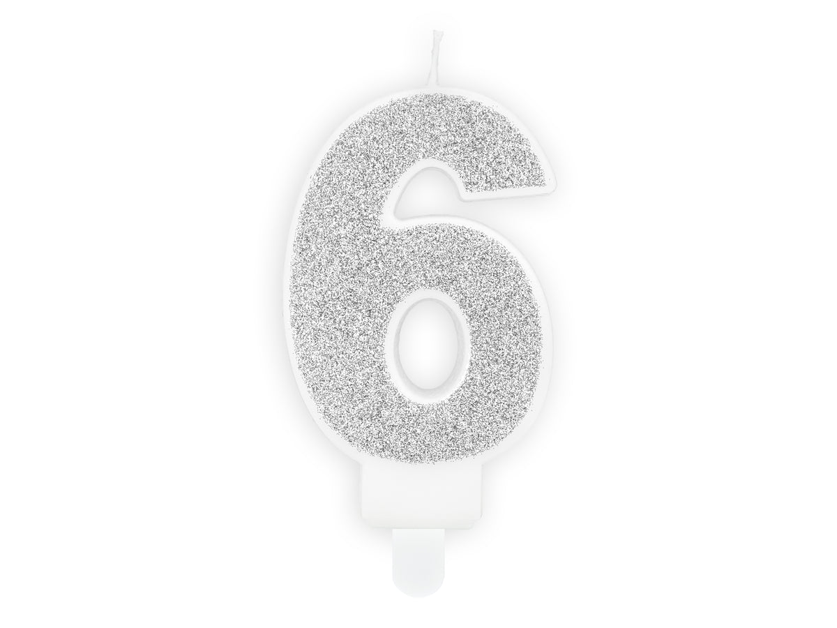 Bougie anniversaire argentée chiffre 6