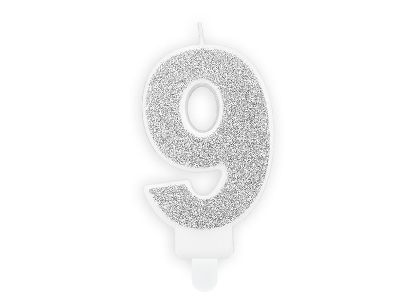 Bougie anniversaire argentée chiffre 9