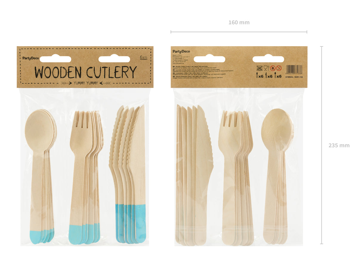 18 couverts verts menthe en bois