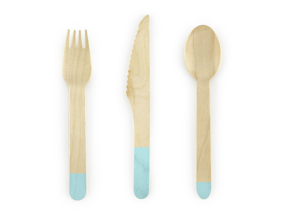 18 couverts verts menthe en bois