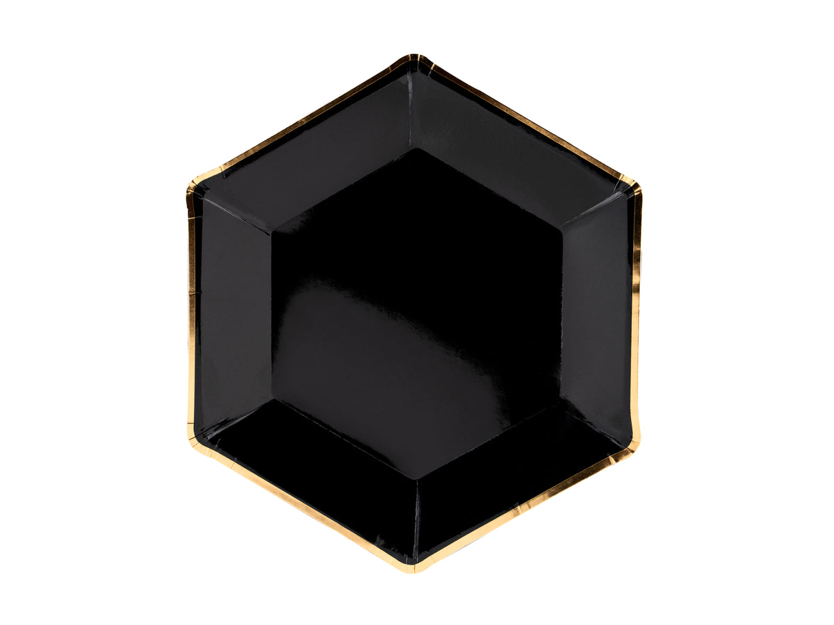 6 assiettes pentagonales noires bords dorés en carton - Gold 30th Birthday