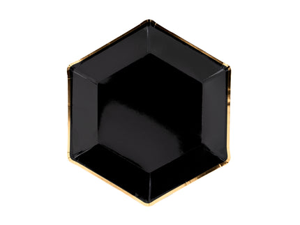 6 assiettes pentagonales noires bords dorés en carton - Gold 30th Birthday
