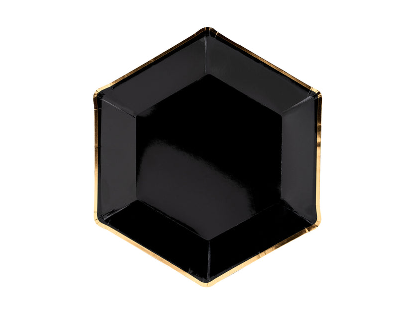 6 assiettes pentagonales noires bords dorés en carton - Gold 30th Birthday
