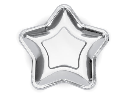 6 assiettes argentées en forme d'étoile en carton - Princess Party