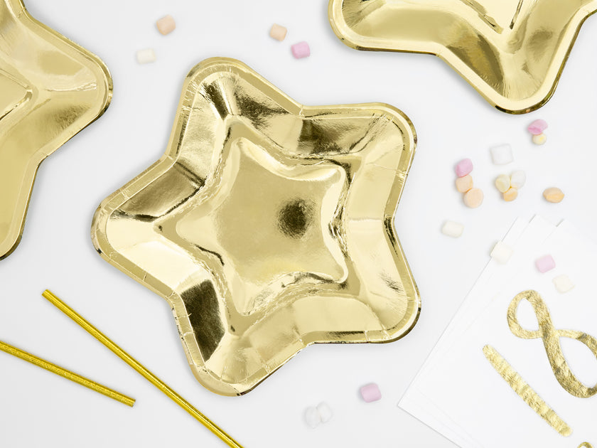 6 assiettes dorées en forme d'étoile en carton - Princess Party