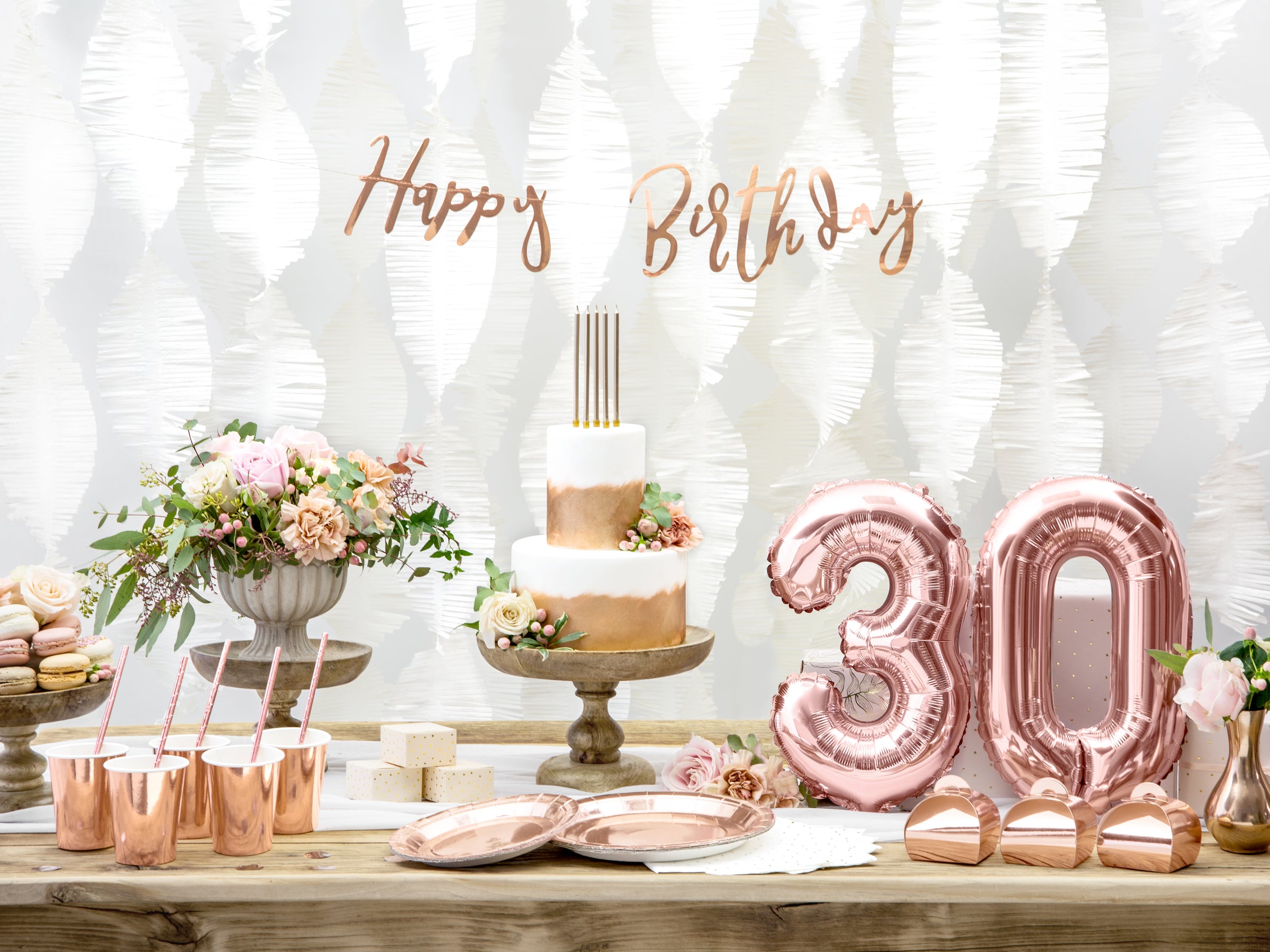 6 assiettes rose gold de 23 cm en carton - Vintage Birthday