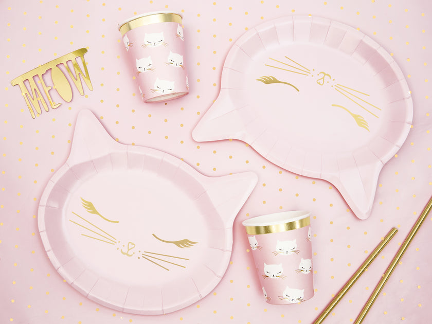 6 assiettes roses en forme de chat en carton - Meow Party