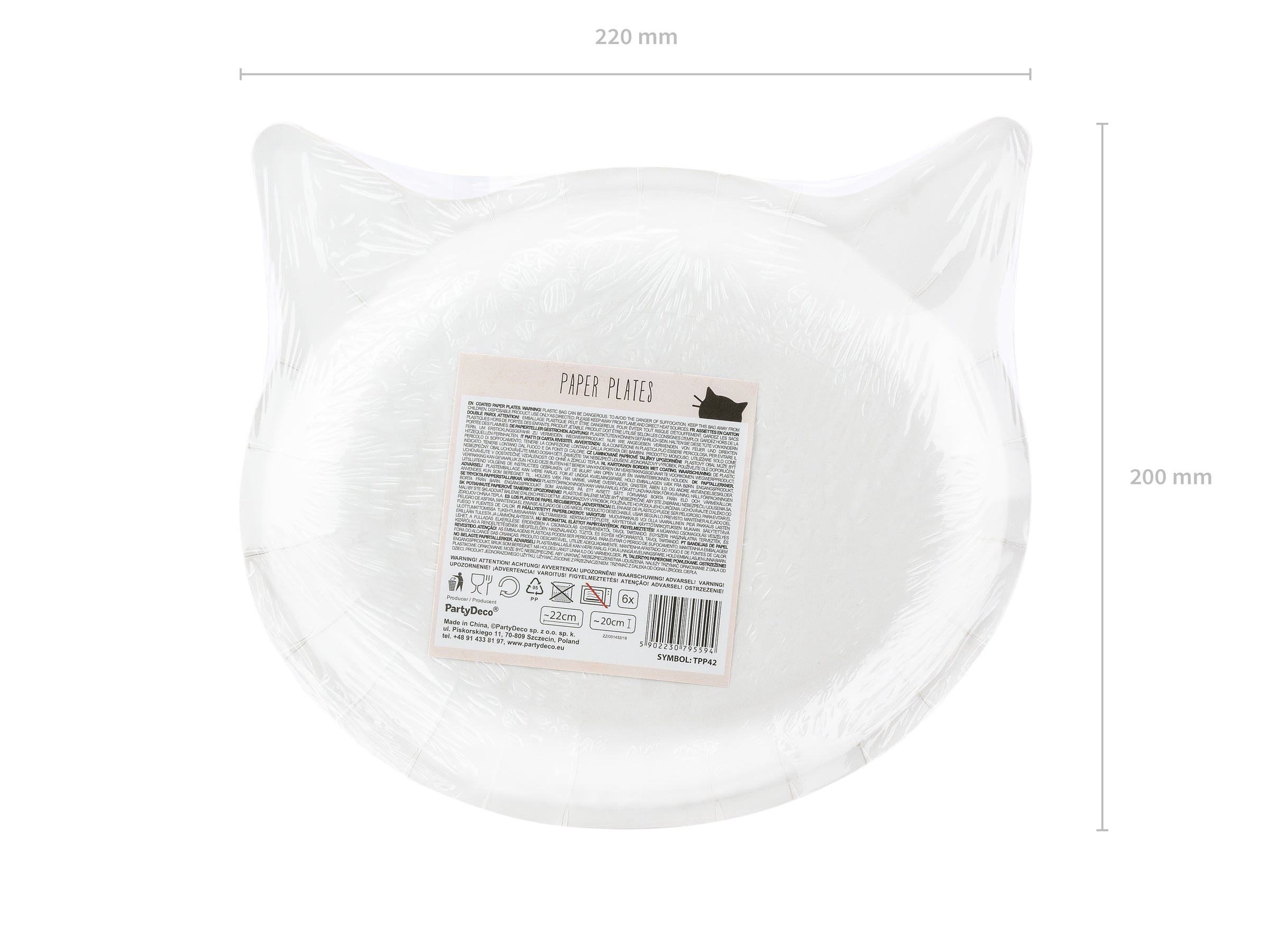 6 assiettes roses en forme de chat en carton - Meow Party