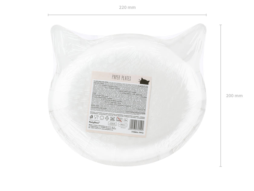 6 assiettes roses en forme de chat en carton - Meow Party