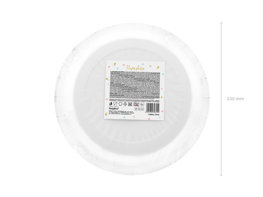 6 assiettes blanches avec texte doré 