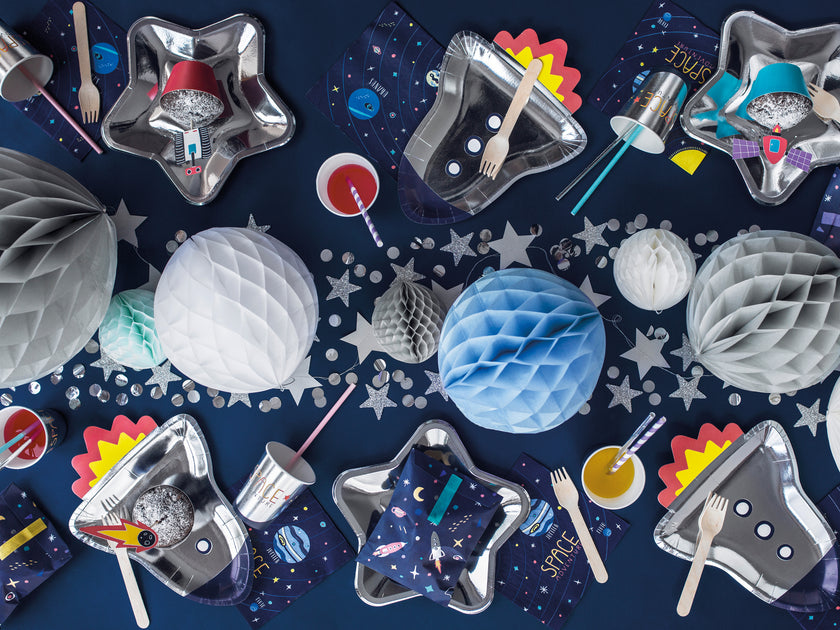 6 assiettes argentées en forme de fusée en carton - Space Party