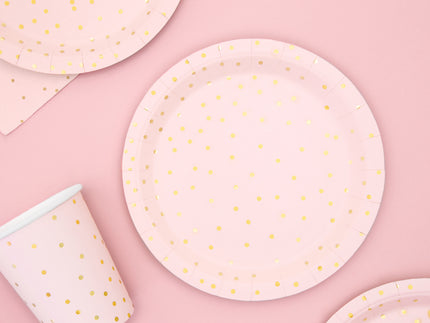 6 assiettes roses à pois dorés en carton - Polka Dots Collection