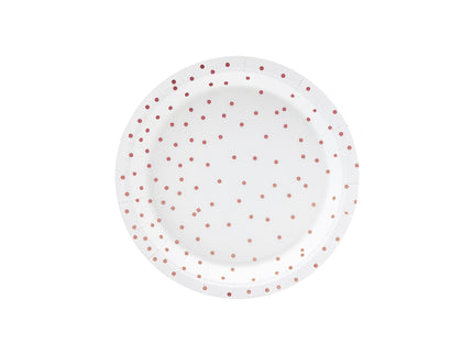 6 assiettes blanches à pois rose gold en carton - Polka Dots Collection