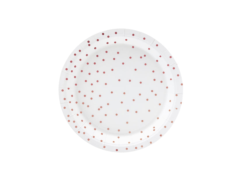 6 assiettes blanches à pois rose gold en carton - Polka Dots Collection