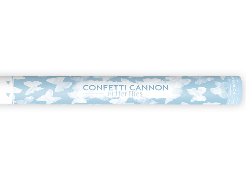 Canon à confettis papillons blancs de 60 cm