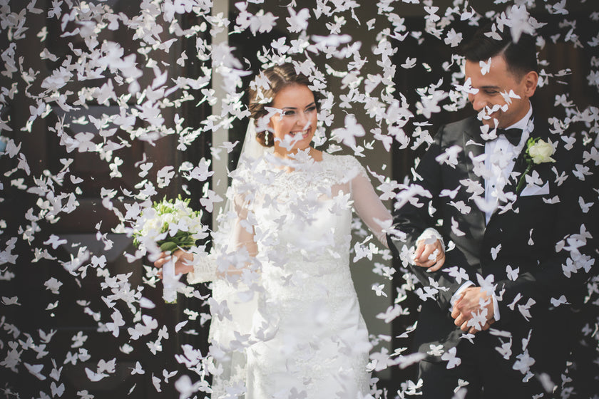 Canon à confettis papillons blancs de 80 cm