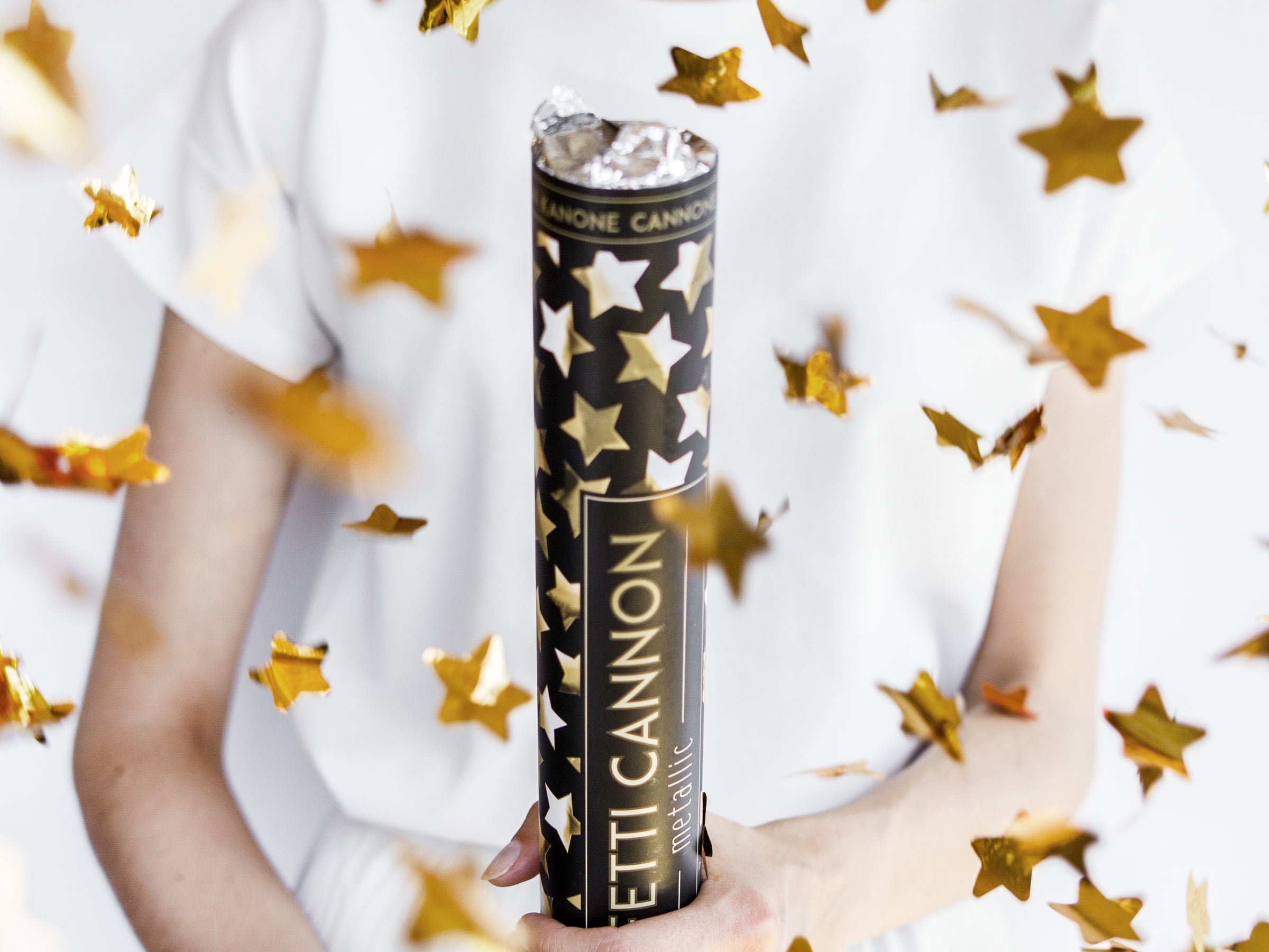 Canon à confettis étoiles dorées de 40 cm