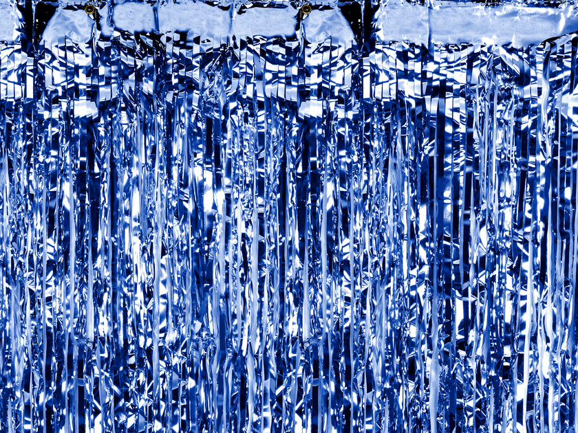 Rideau à franges couleur bleu métalisé