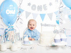 Guirlande fanions motifs à pois bleus en papier - Blue 1st Birthday