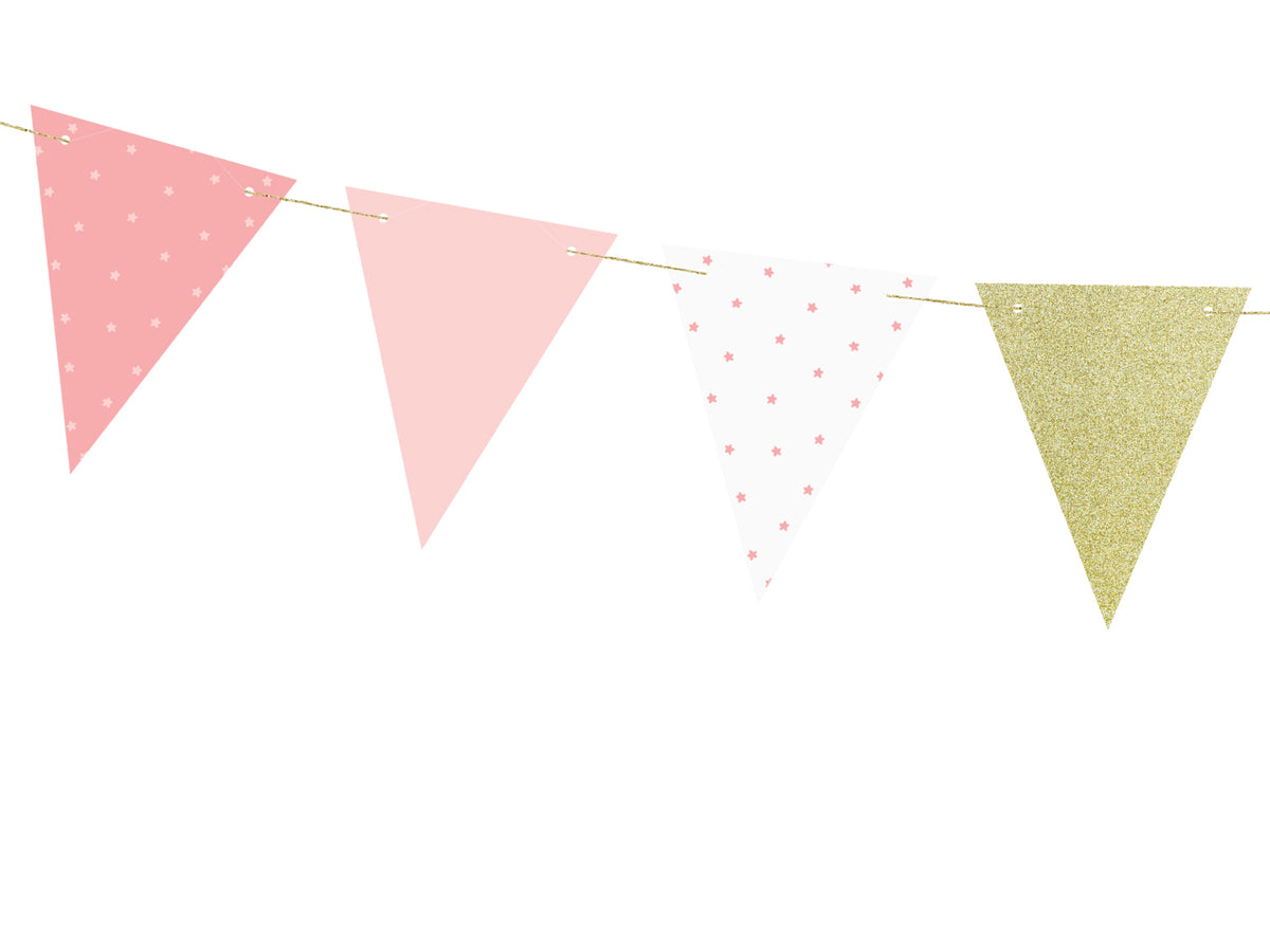 Guirlande fanions motifs à pois roses en papier - Pink 1st Birthday