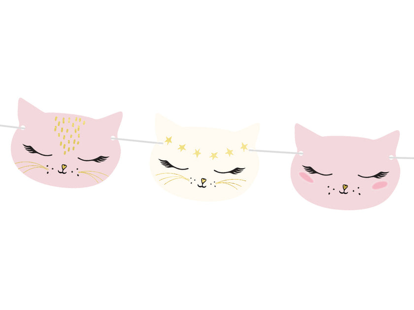 Guirlande têtes de chats rose pastel en papier - Meow Party