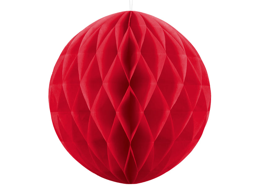 Boule rouge de 40 cm en nid d'abeille