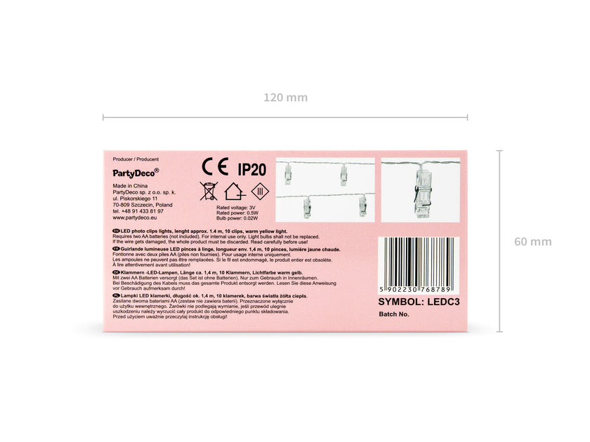 Guirlande lumière LED avec pinces de 1,4 m