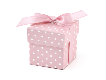 10 boîtes cadeaux roses à pois blancs
