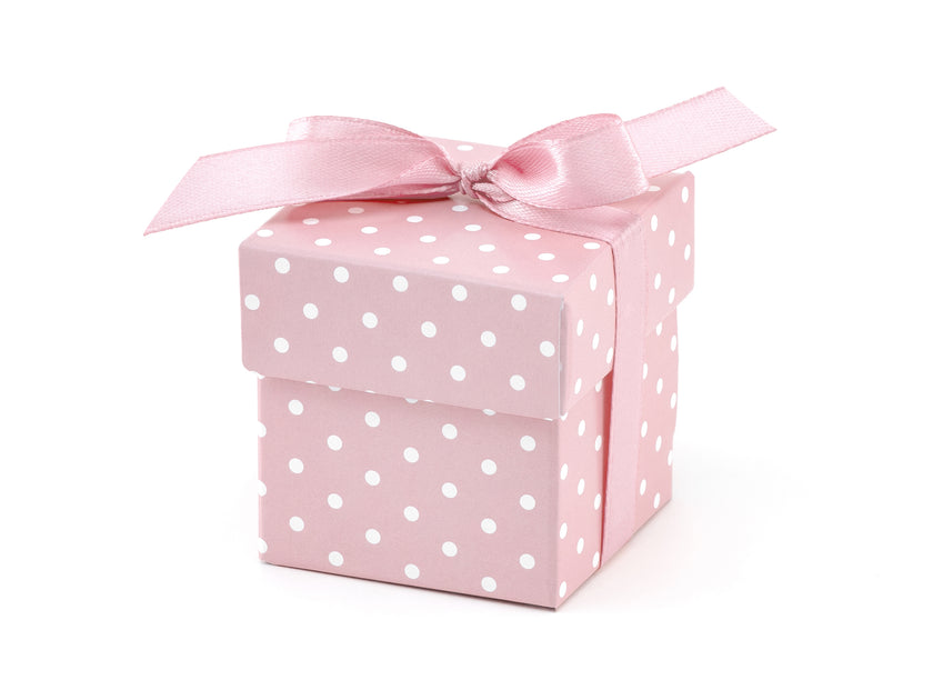 10 boîtes cadeaux roses à pois blancs