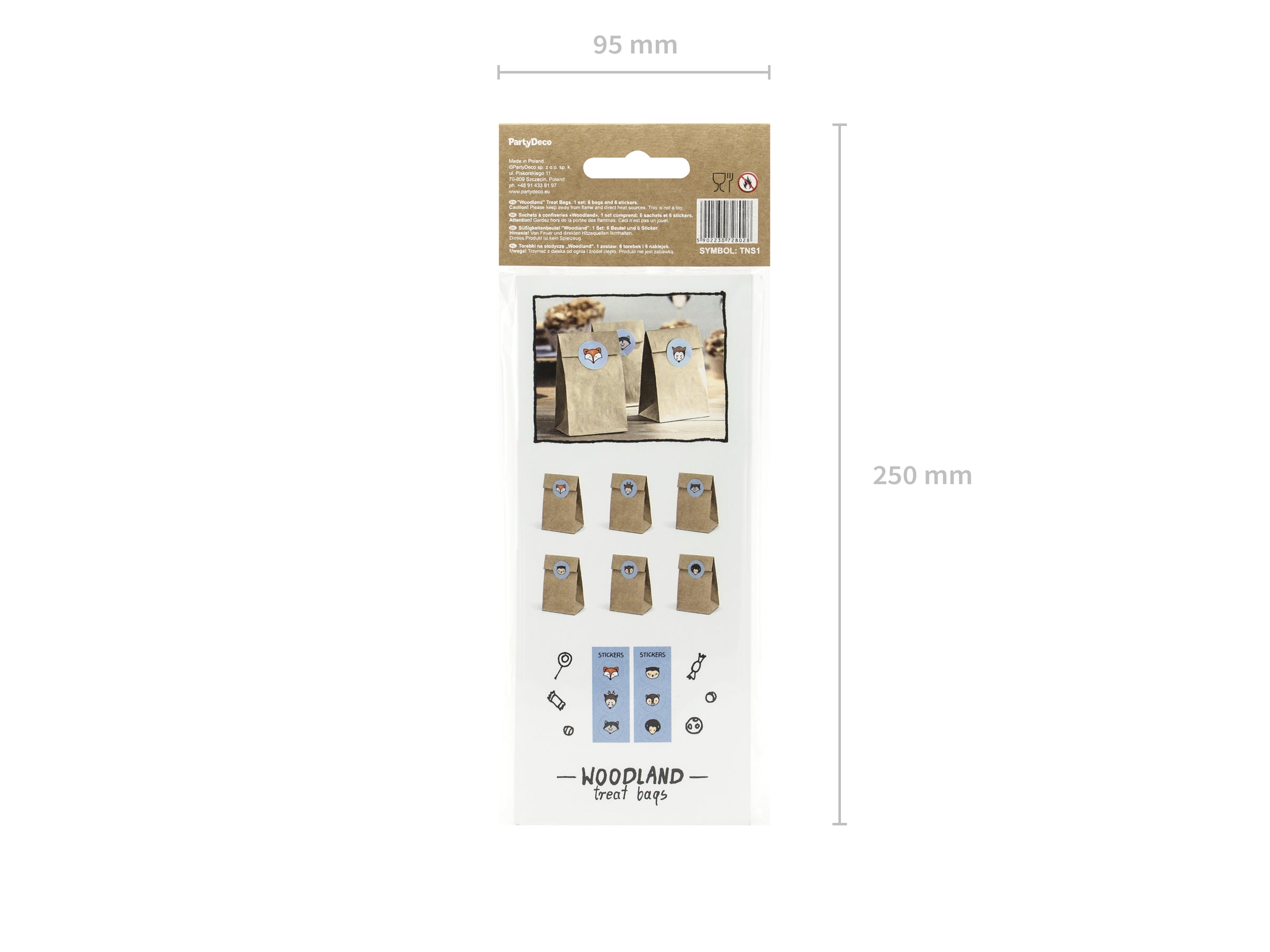 6 sachets en papier Kraft avec stickers - Woodland