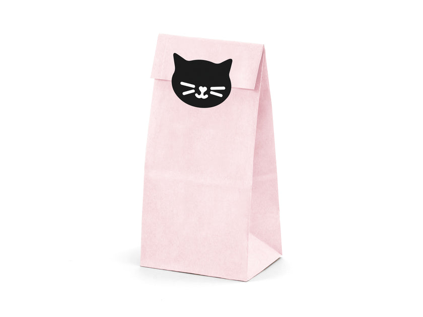 6 sachets roses en papier avec stickers chats - Meow Party