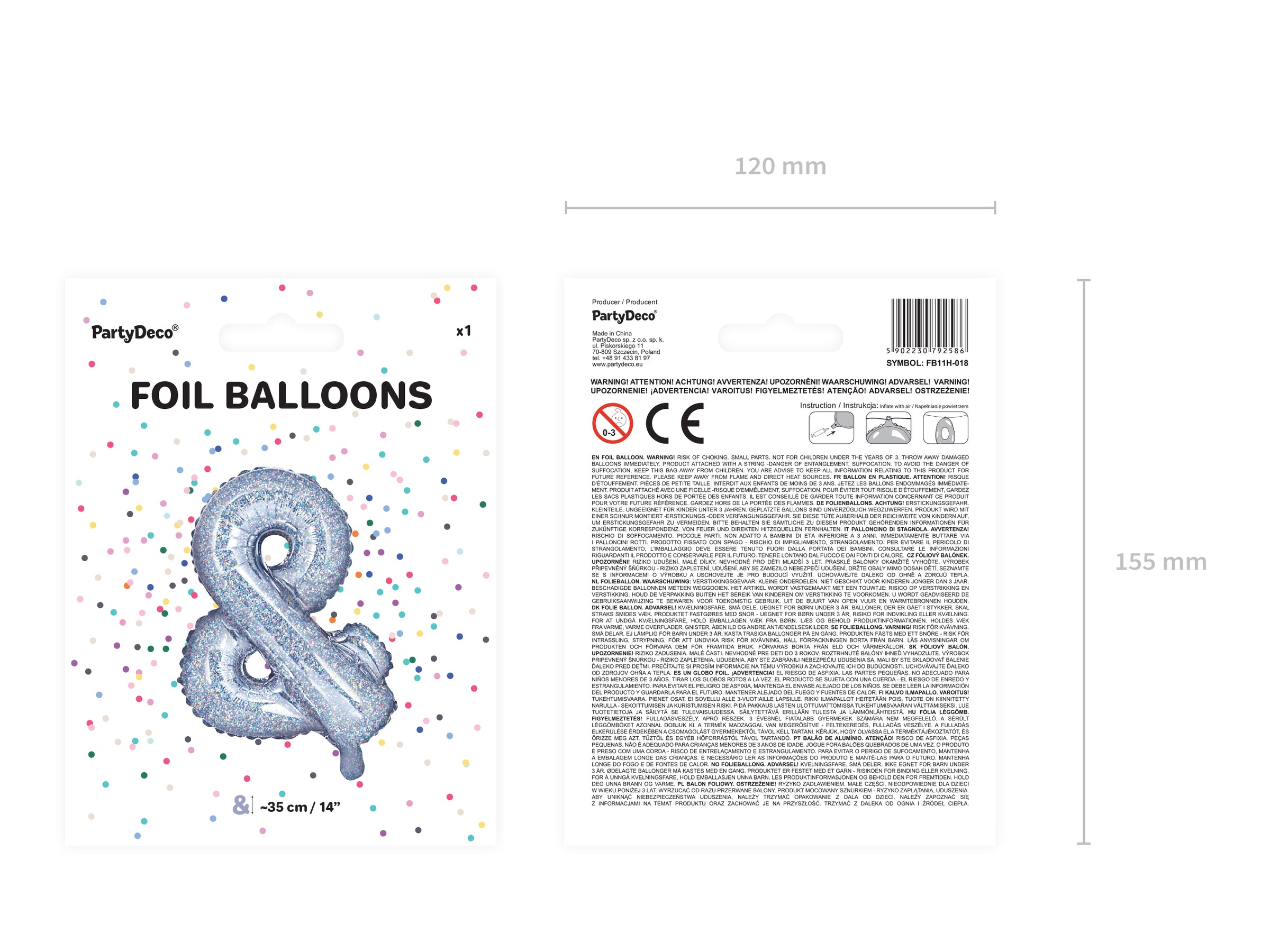 Ballon aluminium & argenté à paillettes (35cm)