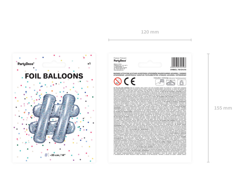 Ballon aluminium hashtag argenté à paillettes