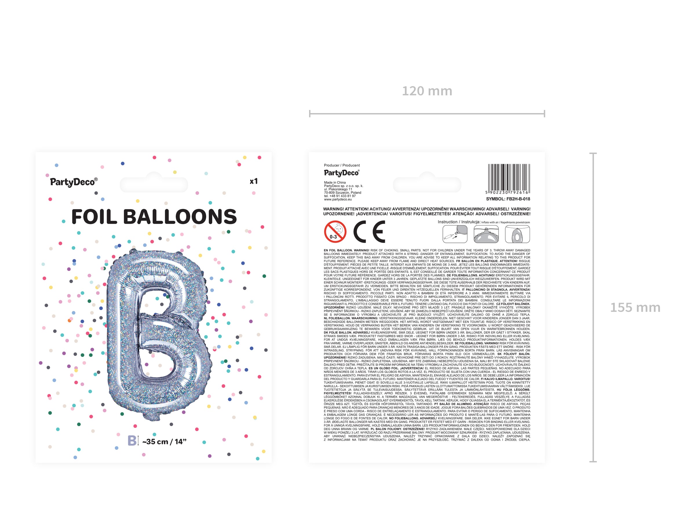 Ballon aluminium lettre B argenté à paillettes