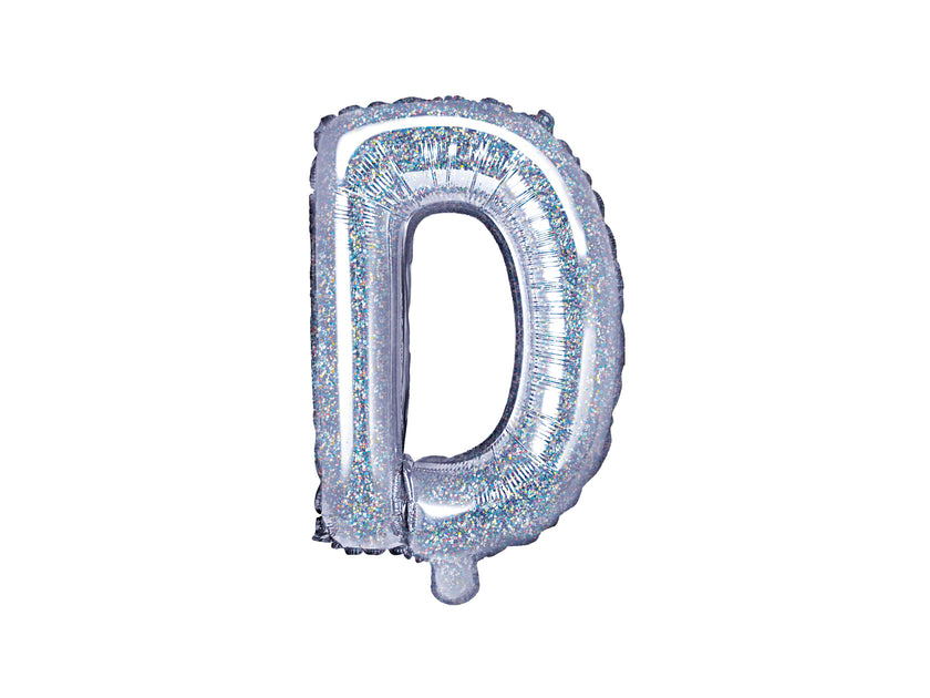 Ballon aluminium lettre D argenté à paillettes