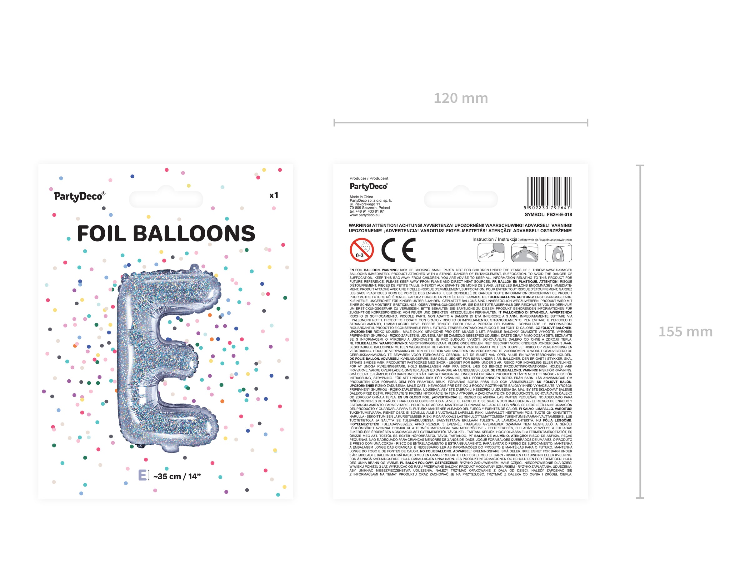 Ballon aluminium lettre E argenté à paillettes