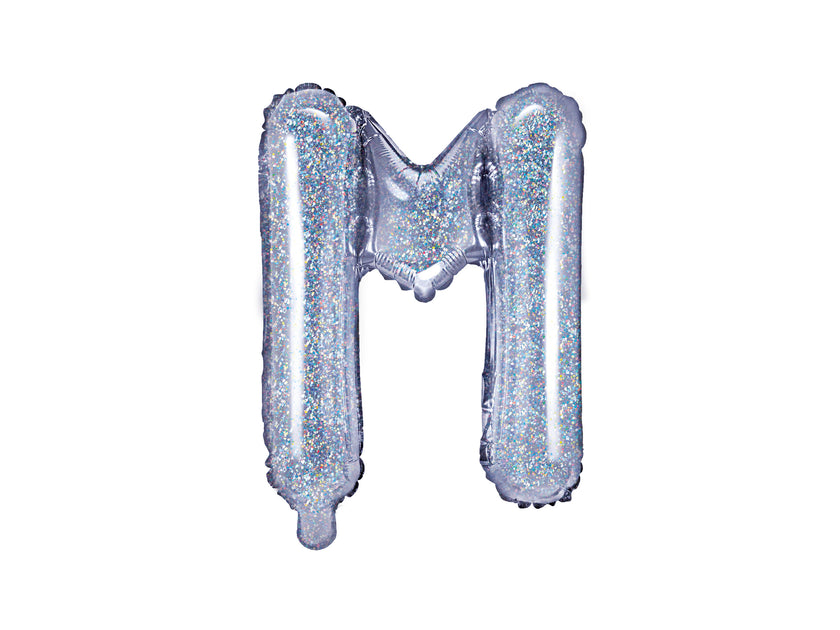 Ballon aluminium lettre M argenté à paillettes