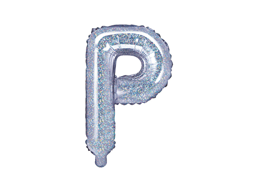 Ballon aluminium lettre P argenté à paillettes