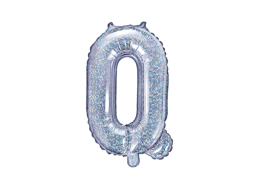 Ballon aluminium lettre Q argenté à paillettes