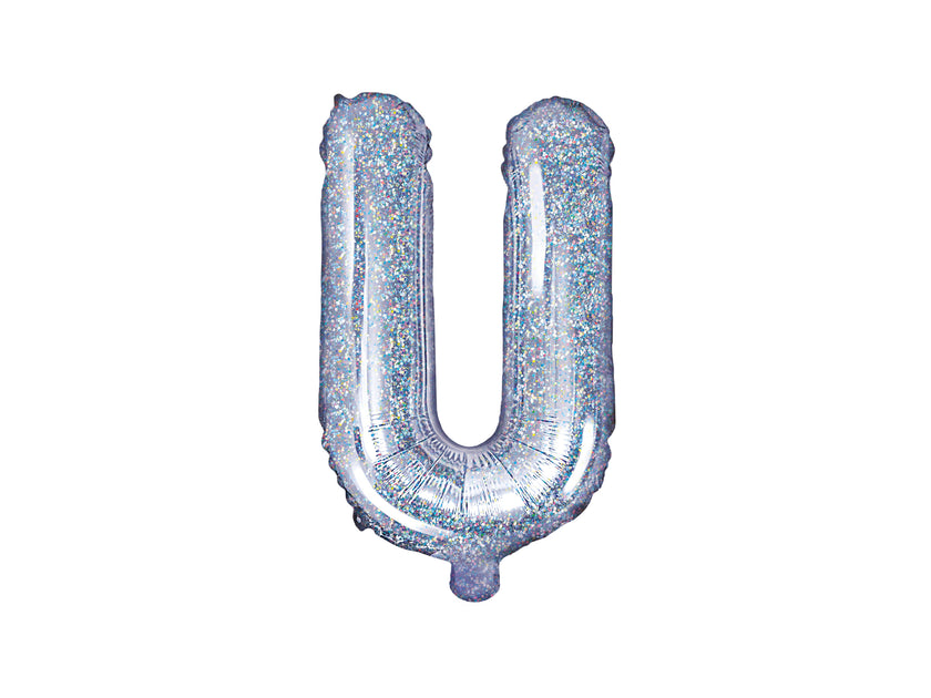 Ballon aluminium lettre U argenté à paillettes
